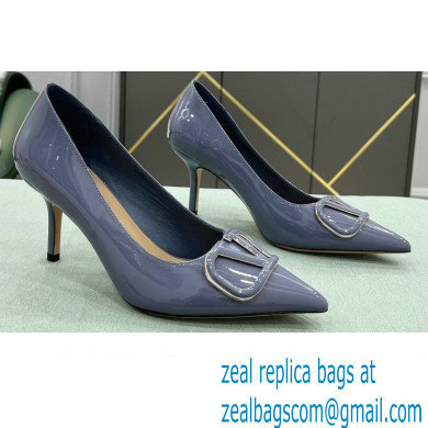 Valentino Heel 8cm VLogo Signature Calfskin Pumps Patent Dusty Blue