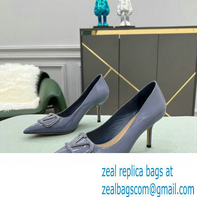 Valentino Heel 8cm VLogo Signature Calfskin Pumps Patent Dusty Blue