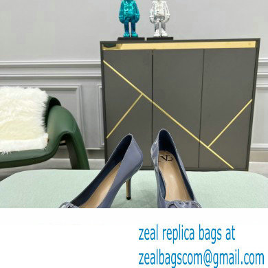 Valentino Heel 8cm VLogo Signature Calfskin Pumps Patent Dusty Blue