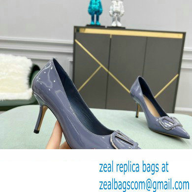 Valentino Heel 8cm VLogo Signature Calfskin Pumps Patent Dusty Blue