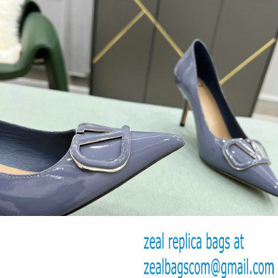 Valentino Heel 8cm VLogo Signature Calfskin Pumps Patent Dusty Blue