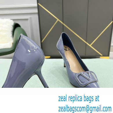 Valentino Heel 8cm VLogo Signature Calfskin Pumps Patent Dusty Blue