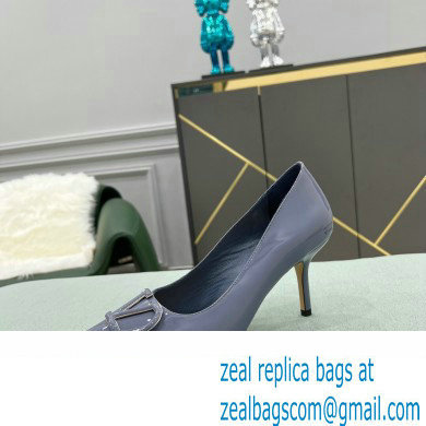 Valentino Heel 8cm VLogo Signature Calfskin Pumps Patent Dusty Blue