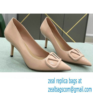 Valentino Heel 8cm VLogo Signature Calfskin Pumps Patent Nude