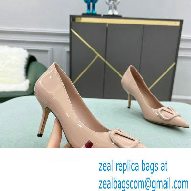 Valentino Heel 8cm VLogo Signature Calfskin Pumps Patent Nude