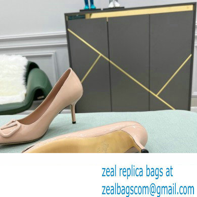 Valentino Heel 8cm VLogo Signature Calfskin Pumps Patent Nude