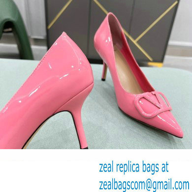 Valentino Heel 8cm VLogo Signature Calfskin Pumps Patent Pink