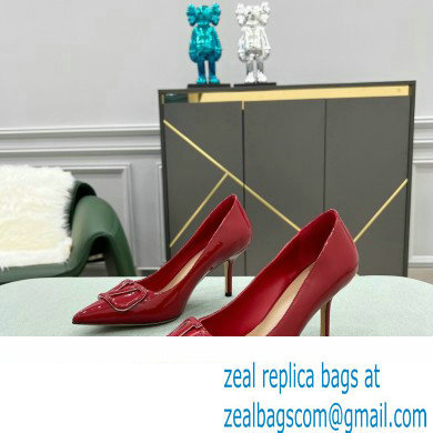 Valentino Heel 8cm VLogo Signature Calfskin Pumps Patent Red