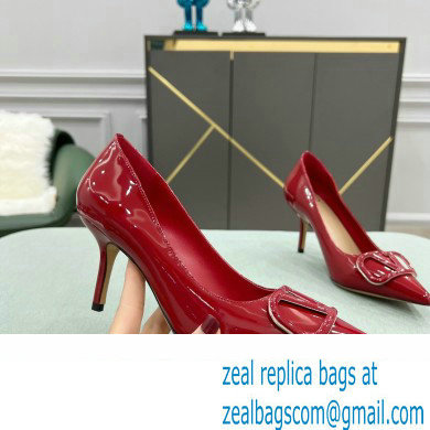 Valentino Heel 8cm VLogo Signature Calfskin Pumps Patent Red