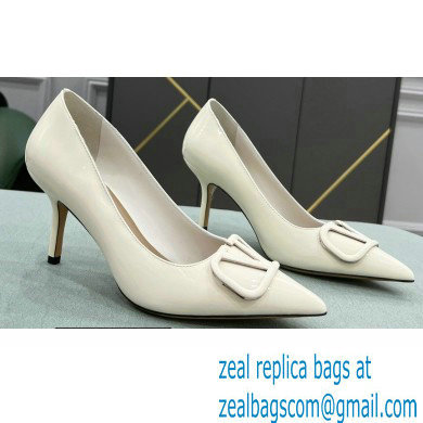 Valentino Heel 8cm VLogo Signature Calfskin Pumps Patent White