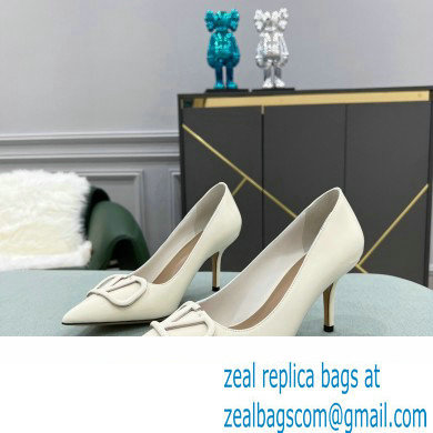 Valentino Heel 8cm VLogo Signature Calfskin Pumps Patent White