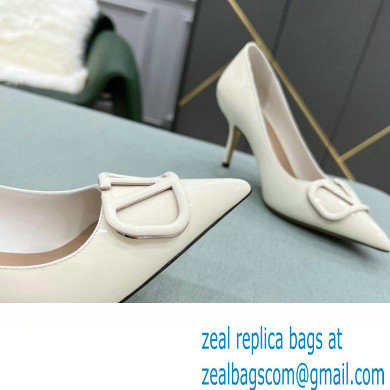 Valentino Heel 8cm VLogo Signature Calfskin Pumps Patent White
