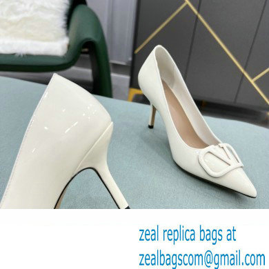 Valentino Heel 8cm VLogo Signature Calfskin Pumps Patent White