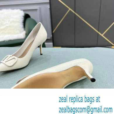 Valentino Heel 8cm VLogo Signature Calfskin Pumps Patent White