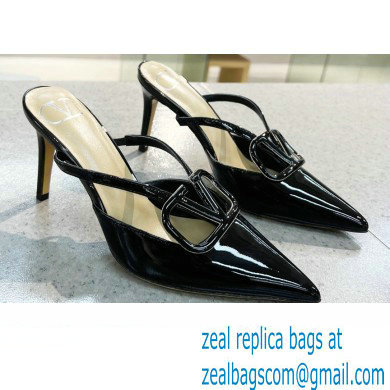 Valentino Heel 8cm VLogo Signature Patent Leather Mules Black