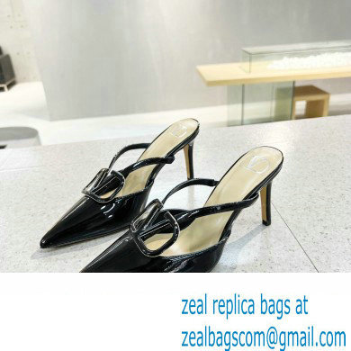 Valentino Heel 8cm VLogo Signature Patent Leather Mules Black