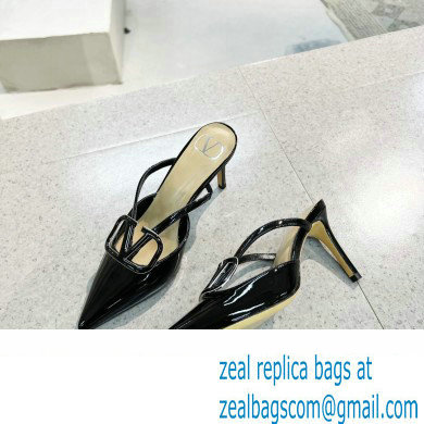Valentino Heel 8cm VLogo Signature Patent Leather Mules Black
