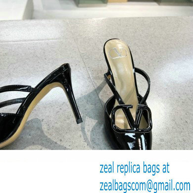 Valentino Heel 8cm VLogo Signature Patent Leather Mules Black