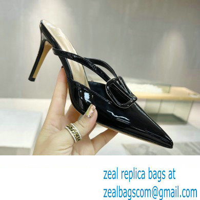 Valentino Heel 8cm VLogo Signature Patent Leather Mules Black