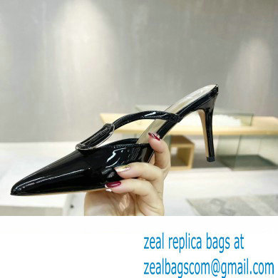 Valentino Heel 8cm VLogo Signature Patent Leather Mules Black