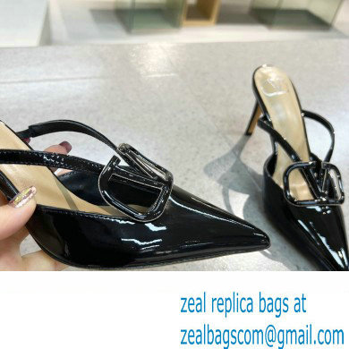 Valentino Heel 8cm VLogo Signature Patent Leather Mules Black