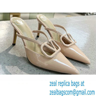 Valentino Heel 8cm VLogo Signature Patent Leather Mules Nude