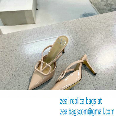 Valentino Heel 8cm VLogo Signature Patent Leather Mules Nude