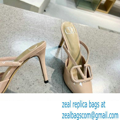 Valentino Heel 8cm VLogo Signature Patent Leather Mules Nude