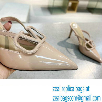 Valentino Heel 8cm VLogo Signature Patent Leather Mules Nude