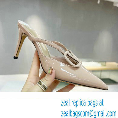 Valentino Heel 8cm VLogo Signature Patent Leather Mules Nude