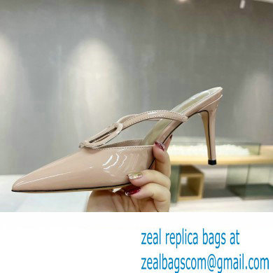Valentino Heel 8cm VLogo Signature Patent Leather Mules Nude