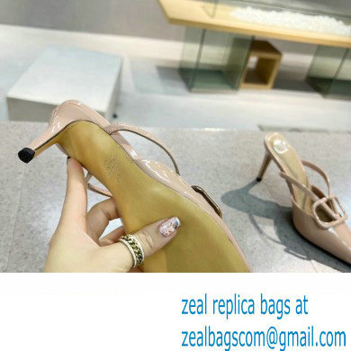 Valentino Heel 8cm VLogo Signature Patent Leather Mules Nude