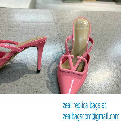 Valentino Heel 8cm VLogo Signature Patent Leather Mules Pink