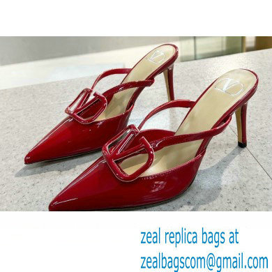 Valentino Heel 8cm VLogo Signature Patent Leather Mules Red