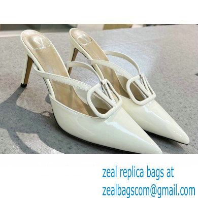 Valentino Heel 8cm VLogo Signature Patent Leather Mules White