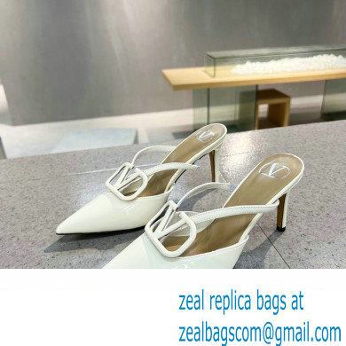 Valentino Heel 8cm VLogo Signature Patent Leather Mules White
