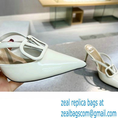 Valentino Heel 8cm VLogo Signature Patent Leather Mules White