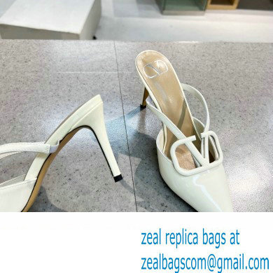 Valentino Heel 8cm VLogo Signature Patent Leather Mules White