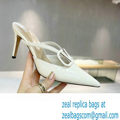 Valentino Heel 8cm VLogo Signature Patent Leather Mules White