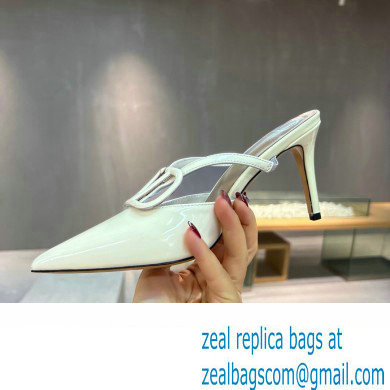 Valentino Heel 8cm VLogo Signature Patent Leather Mules White