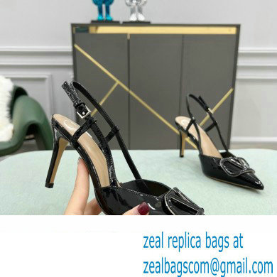 Valentino Heel 8cm VLogo Signature Patent Leather Slingback Pumps Black
