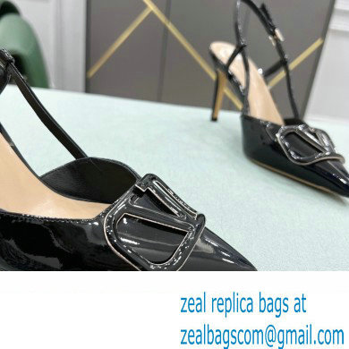 Valentino Heel 8cm VLogo Signature Patent Leather Slingback Pumps Black