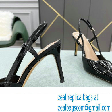 Valentino Heel 8cm VLogo Signature Patent Leather Slingback Pumps Black