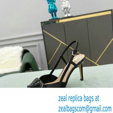 Valentino Heel 8cm VLogo Signature Patent Leather Slingback Pumps Black