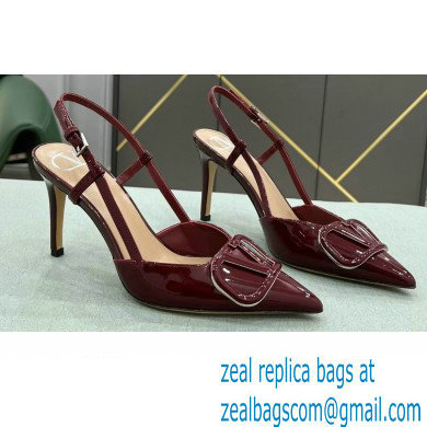 Valentino Heel 8cm VLogo Signature Patent Leather Slingback Pumps Burgundy