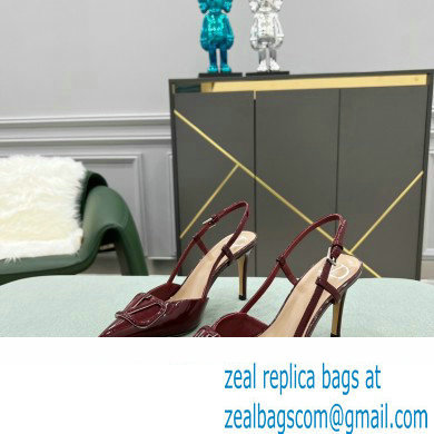 Valentino Heel 8cm VLogo Signature Patent Leather Slingback Pumps Burgundy