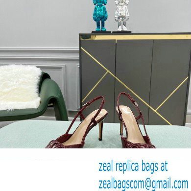 Valentino Heel 8cm VLogo Signature Patent Leather Slingback Pumps Burgundy
