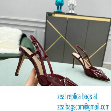 Valentino Heel 8cm VLogo Signature Patent Leather Slingback Pumps Burgundy