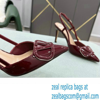 Valentino Heel 8cm VLogo Signature Patent Leather Slingback Pumps Burgundy