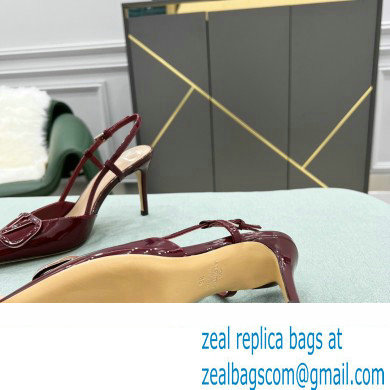 Valentino Heel 8cm VLogo Signature Patent Leather Slingback Pumps Burgundy